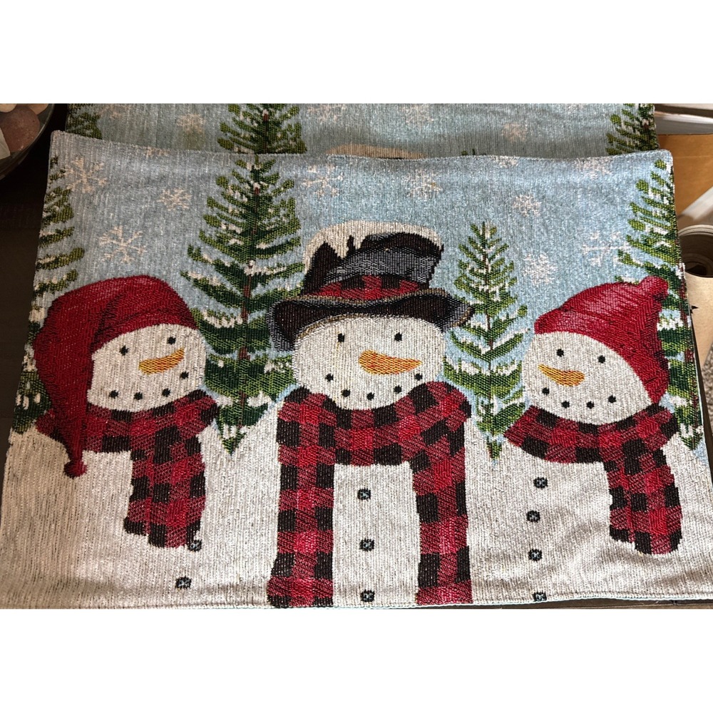 St. Nicholas Square Set of 4 Snowman & Snowflake Tapestry Glitter Placemats